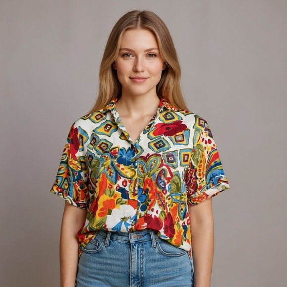 Sasson Jeans Tops - Sasson Vintage Floral Boho Button Down Shirt Blouse Women’s Medium Multicolor